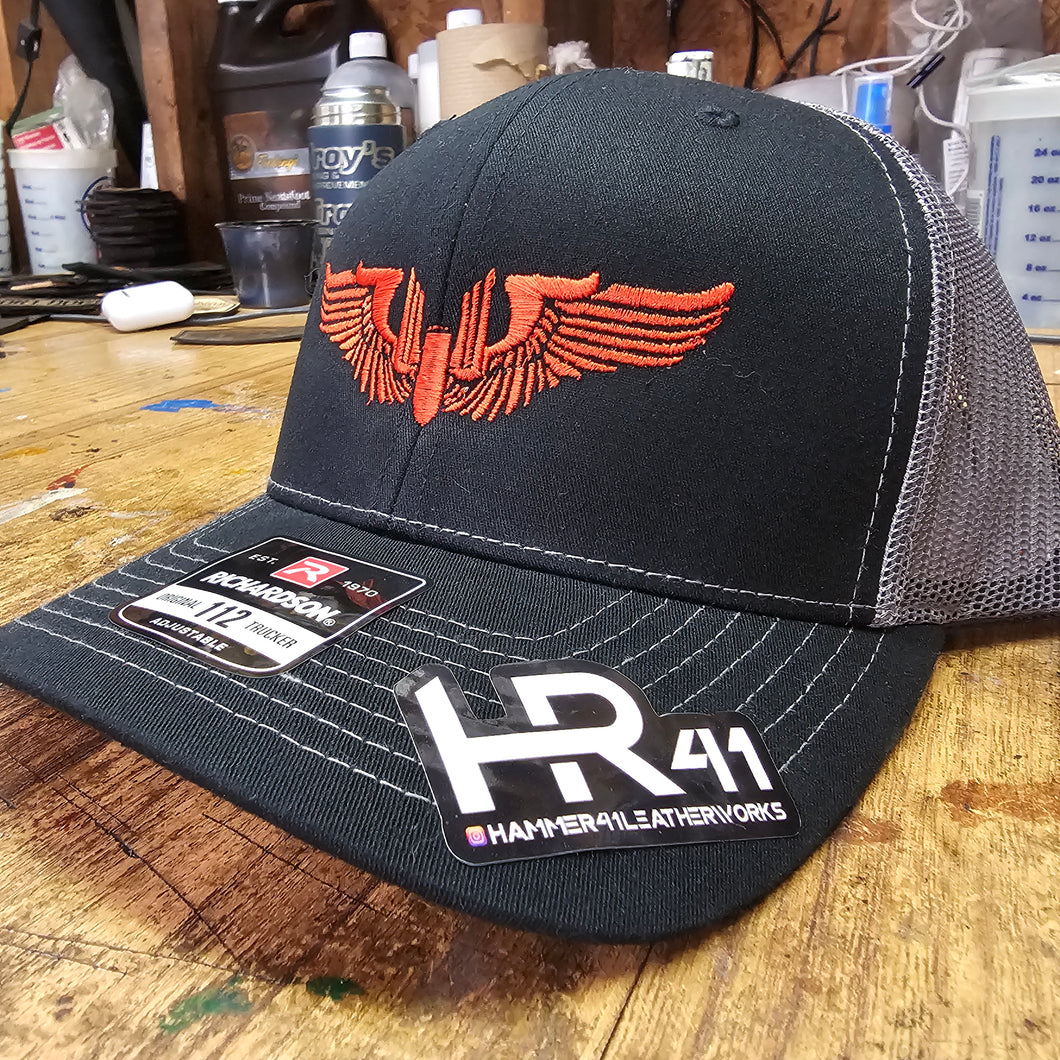 Gunner Wings Embroidered Hat Black/Grey with Red stitch